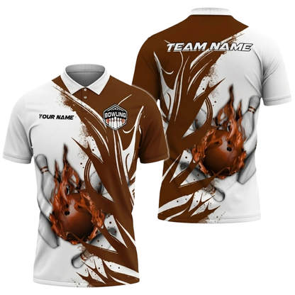 Fire Ball Custom Red And White Bowling Polo Shirt For Men, Custom Flame Bowling Team Shirts BZ0760