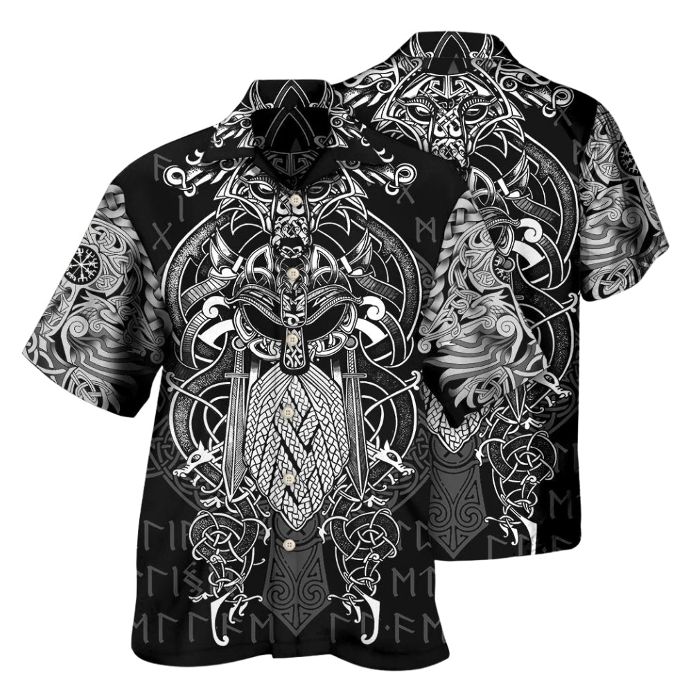 Viking Warrior Hawaiian Shirt Black And White, Viking Hawaiian Shirt For Men Women HE0418