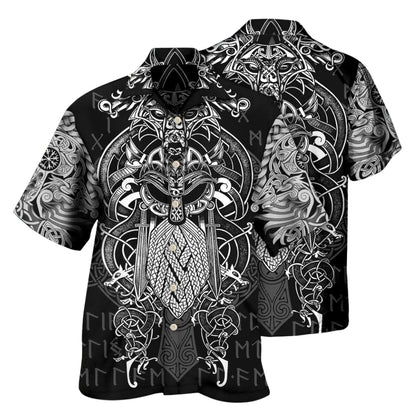 Viking Warrior Hawaiian Shirt Black And White, Viking Hawaiian Shirt For Men Women HE0418