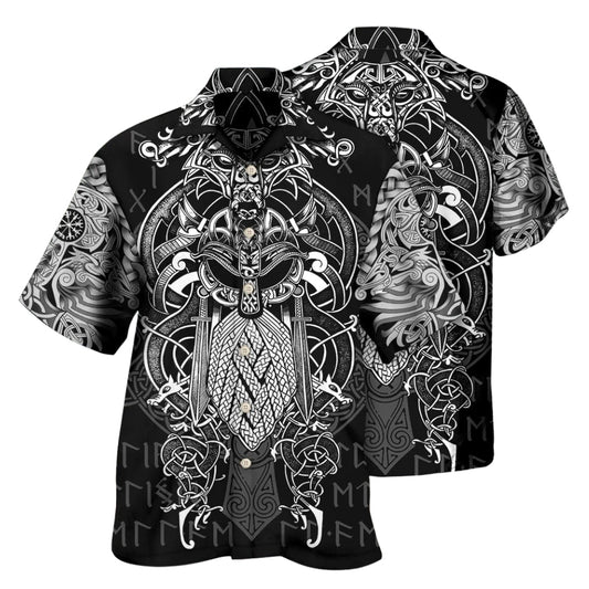 Viking Warrior Hawaiian Shirt Black And White, Viking Hawaiian Shirt For Men Women HE0418