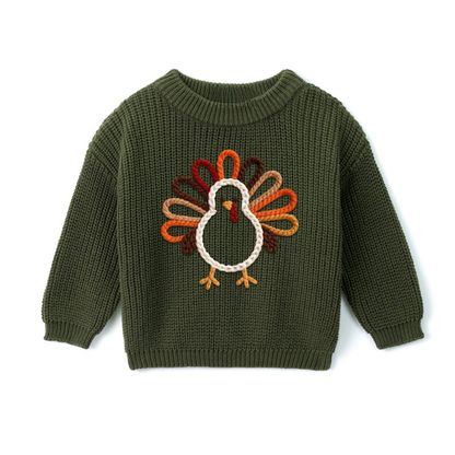 Turkey Thanksgiving Baby Embroidered Knit Sweater, Thanksgiving Baby Sweatshirt BB0321
