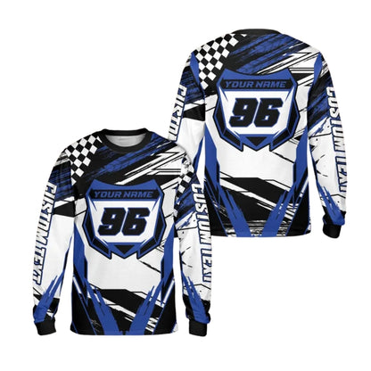 Custom Grunge Red And White Long Sleeve Dirt Bike Shirt For Men, Custom Name And Number Dirt Bike Jerseys ME0029