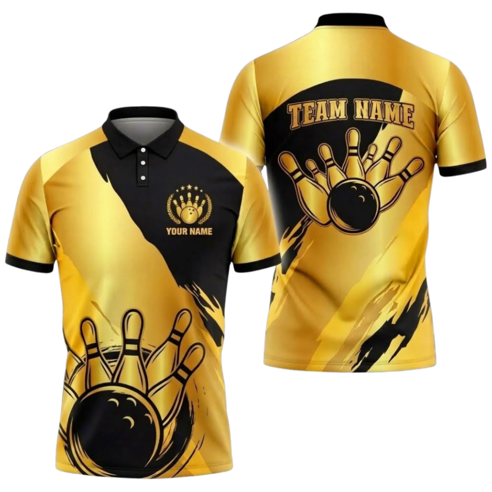 Custom Team Silver Black Bowling Polo Shirt, Men's Custom Bowling Shirt BZ0931
