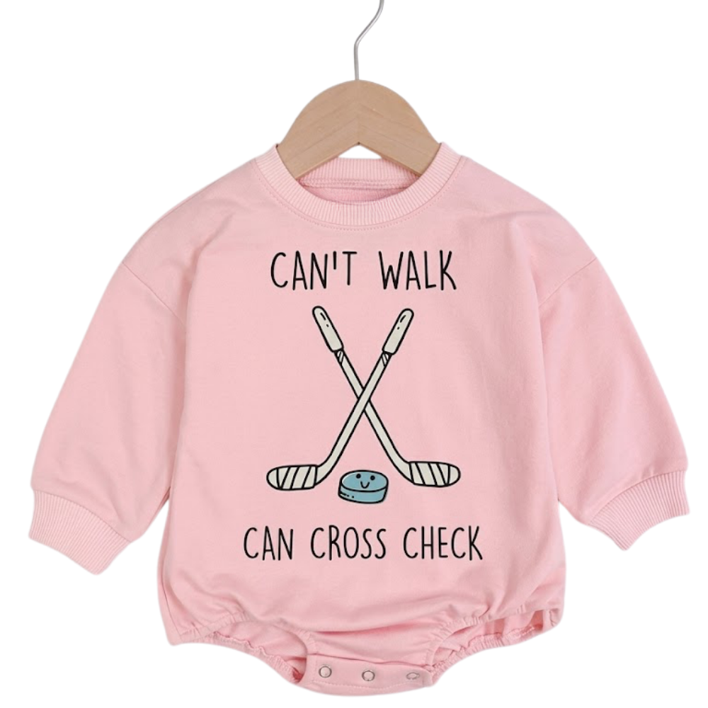 Can't Walk Can Cross Check Hockey Baby Romper Sweatshirt, Funny Hockey Romper Sweatshirt For Baby BB0532