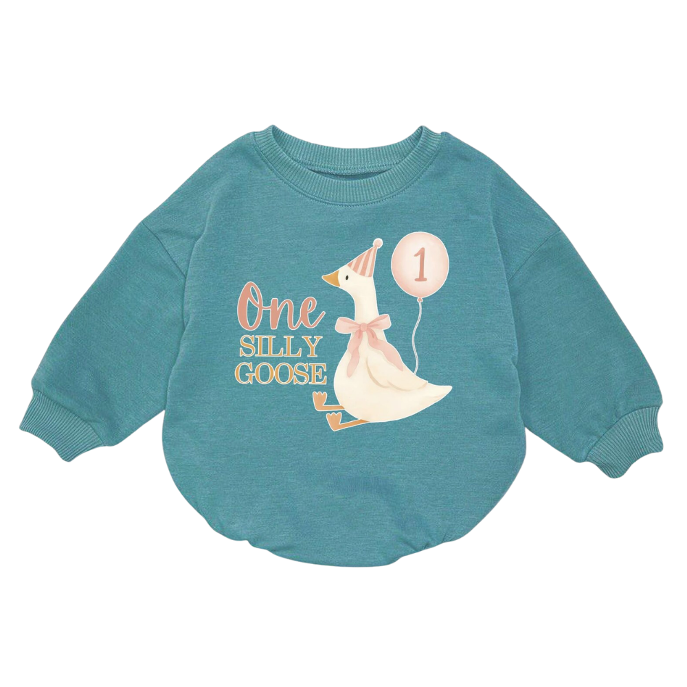One Silly Goose Birthday Baby Romper Sweatshirt, Baby First Birthday Goose Romper Sweatshirt BB0087