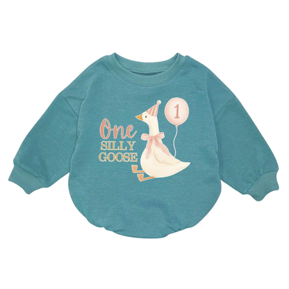 One Silly Goose Birthday Baby Romper Sweatshirt, Baby First Birthday Goose Romper Sweatshirt BB0087