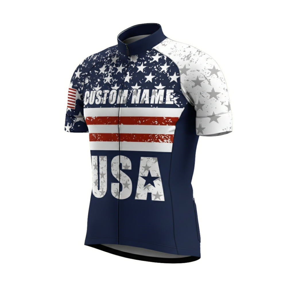 USA Flag Custom Name Short Sleeve Cycling Jersey For Mens, Custom Patriotic Cycling Jersey CZ0055