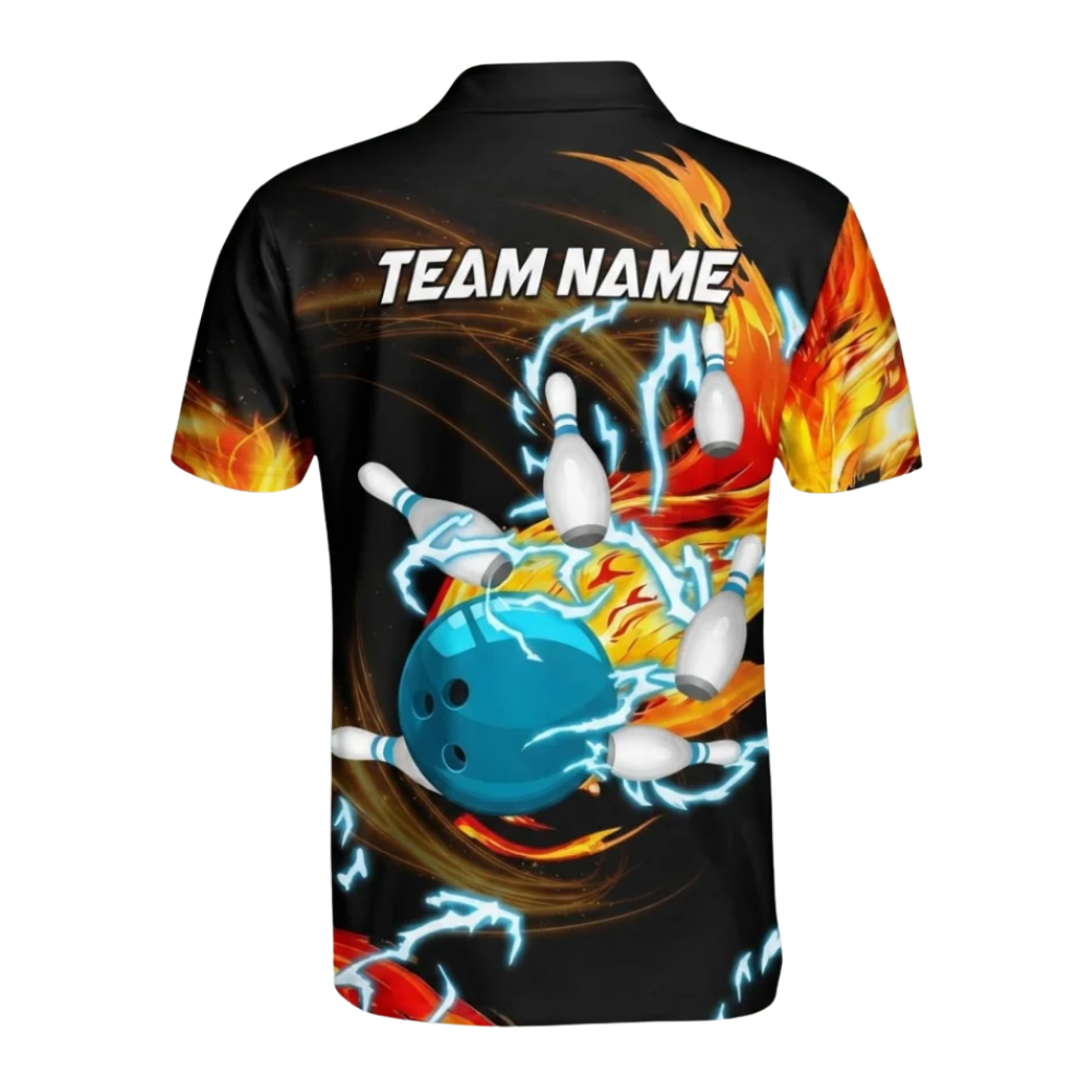 Custom Thunder Flame Bowling Mens Polo Shirt, Custom Flame Bowling Shirts For Team BZ0581