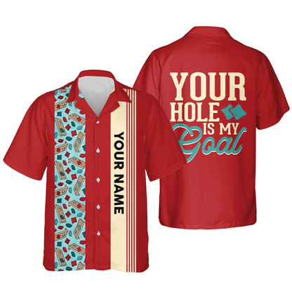 Your Hole Is My Goal Custom Retro Cornhole Hawaiian Shirt Men, Custom Funny Cornhole Hawaiian Shirts HE0221