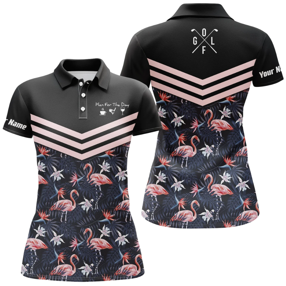 Tropical Flamingo Women's Custom Golf Polo Shirt, Custom Flamingo Golf Shirts For Women GZ0332
