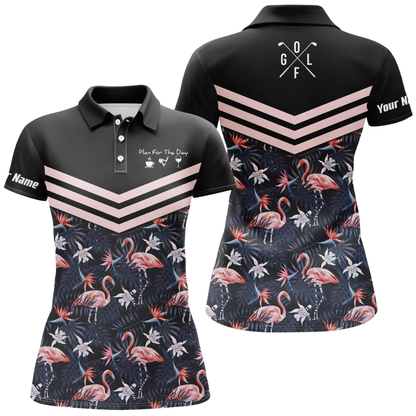 Tropical Flamingo Women's Custom Golf Polo Shirt, Custom Flamingo Golf Shirts For Women GZ0332