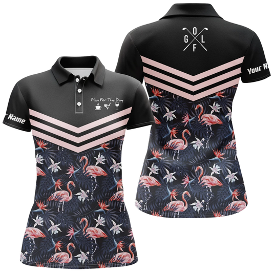 Tropical Flamingo Women's Custom Golf Polo Shirt, Custom Flamingo Golf Shirts For Women GZ0332