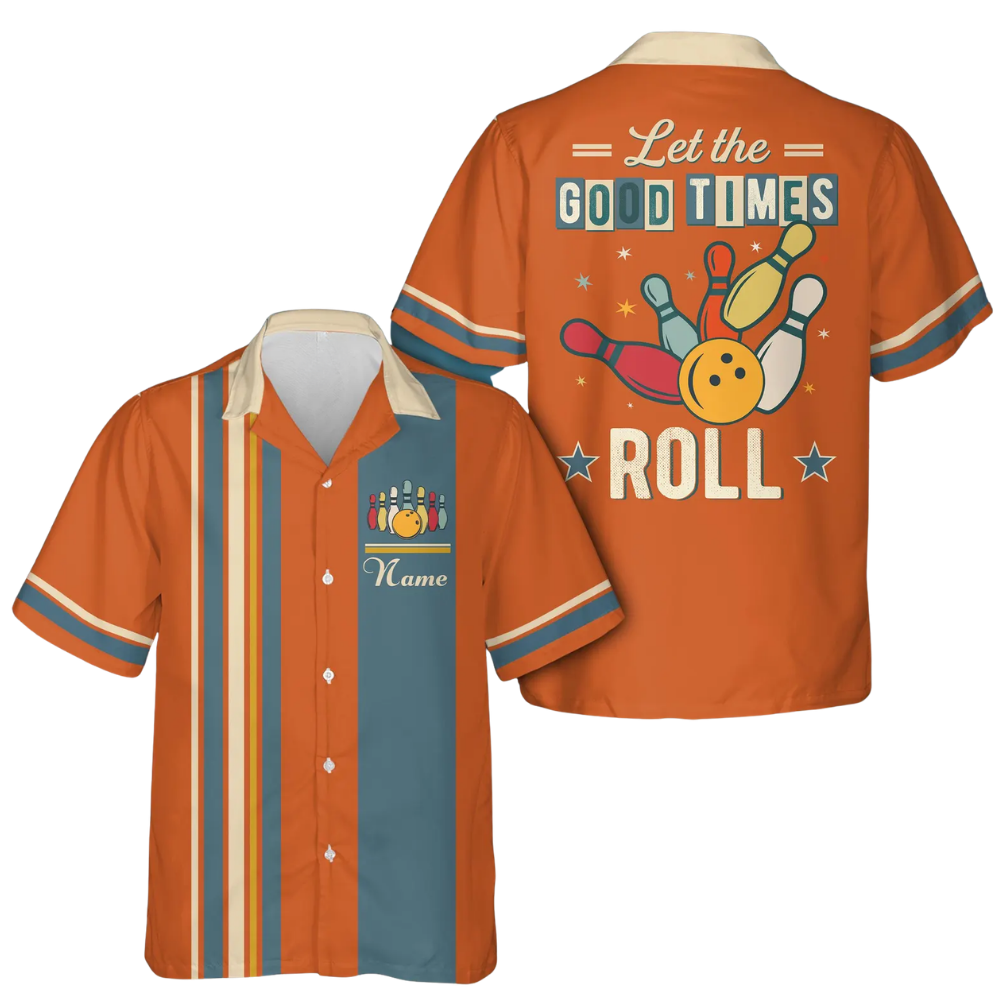 Let The Good Times Roll Custom Retro Cyan Bowling Hawaiian Shirt For Men Women, Custom Funny Bowling Shirt BE0216