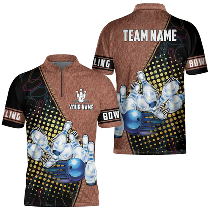 Custom Team Cyan Black Bowling Jersey For Men, Custom Bowling Shirts BZ0636