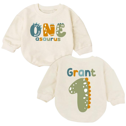 One Asaurus Custom Name Frist Birthday Baby Romper Sweatshirt, Custom Dinosaur 1st Birthday Sweatshirt Baby BB0814