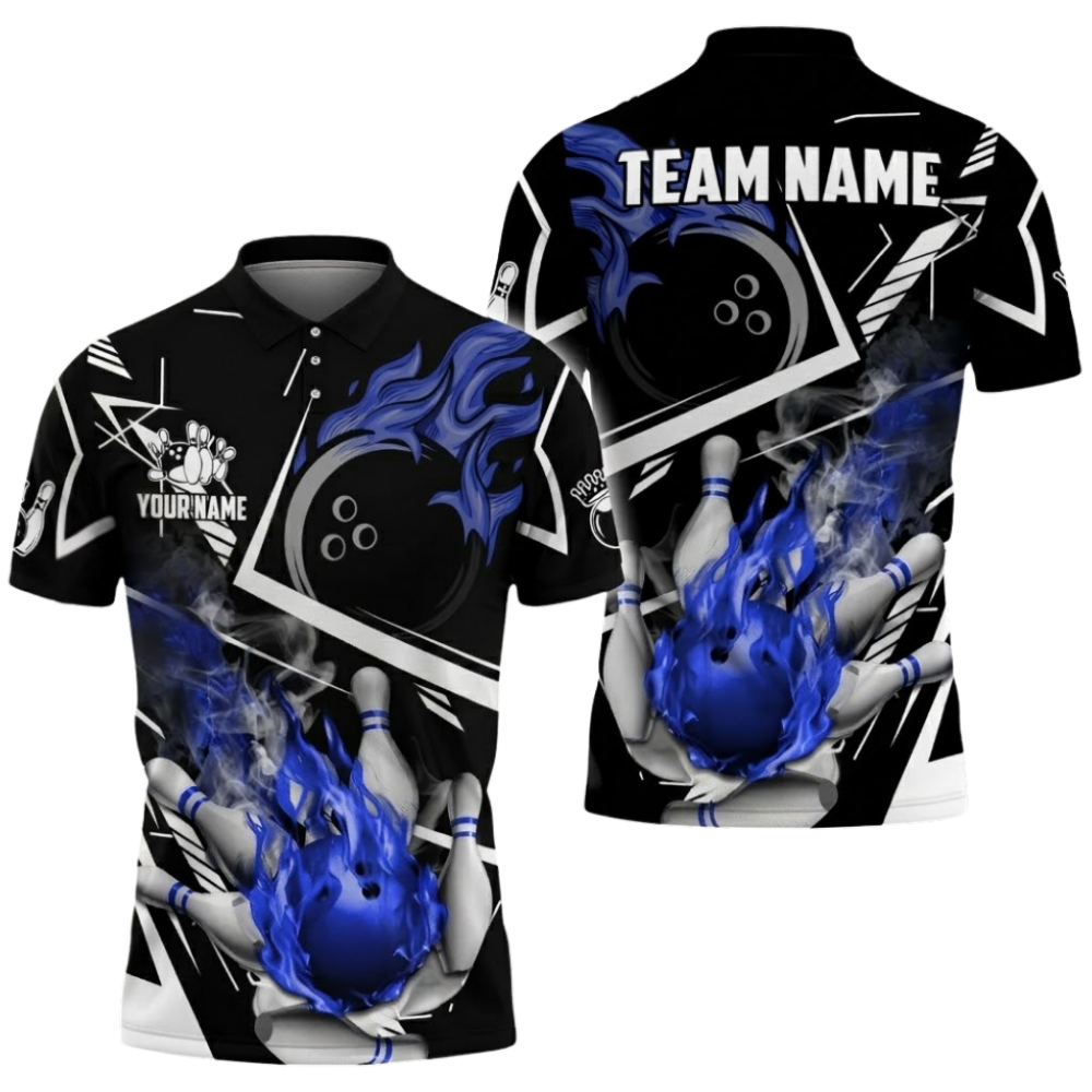 Custom Flaming Ball Red Bowling Polo Shirt For Men, Custom Flame Bowling Shirts Team BZ0663