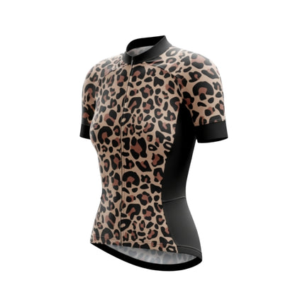 Leopard Short Sleeve Cycling Jersey For Women, Leopard Animal Printed Cycling Jersey For Ladies CG0734