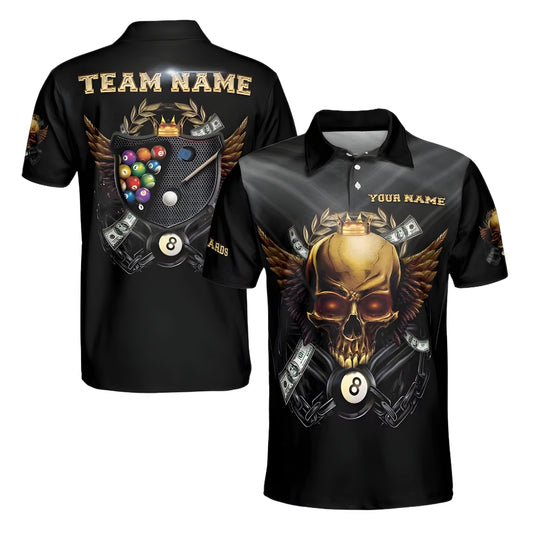 Custom Golden Skull Billiard Mens Polo Shirt, Custom Skull Billiard Shirts For Team BIE0033