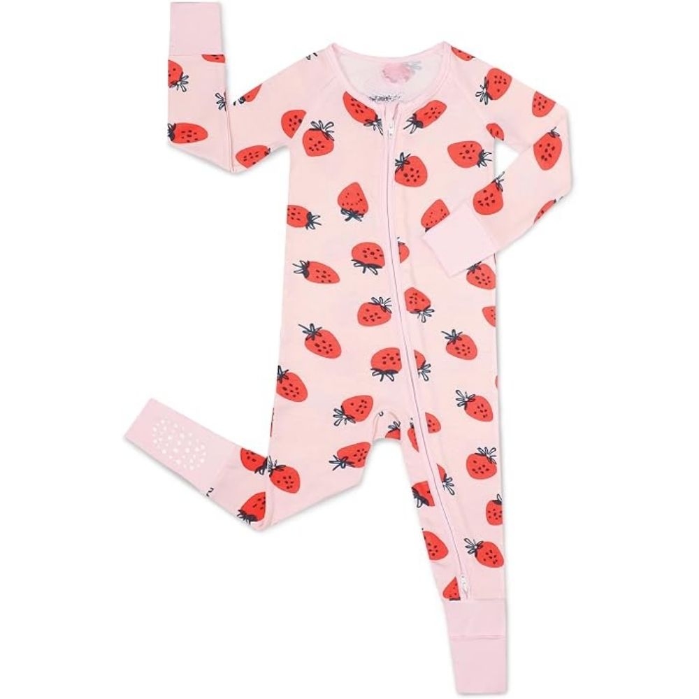Berry Light Pink Baby Convertible Zippy Romper, Strawberry Baby Convertible Romper BB0372