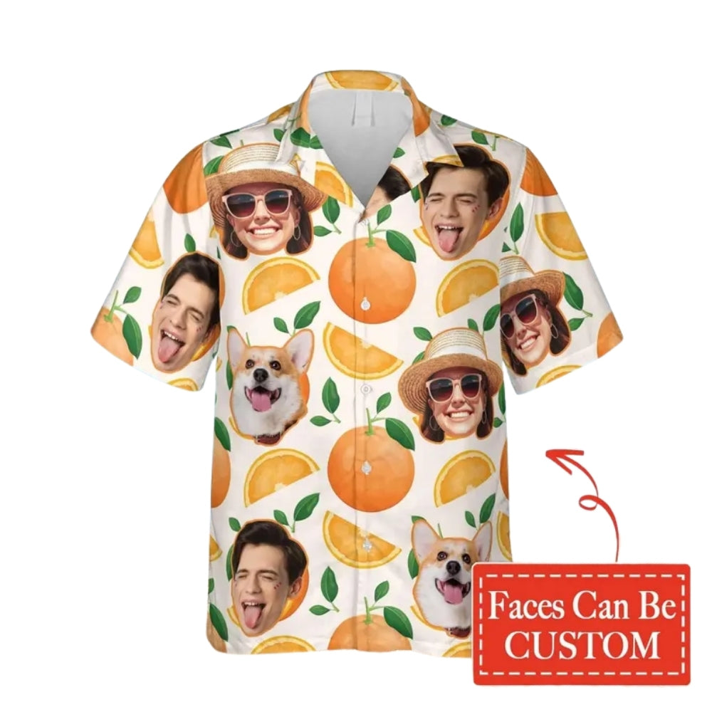 Custom Photo Orange Fruit Hawaiian Shirt For Men Women, Custom Orange Hawaiian Shirts With Face HE0168