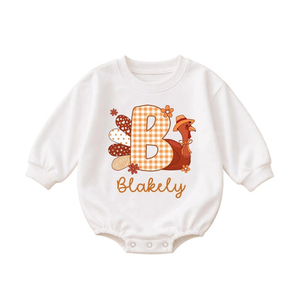 Custom Baby Name Turkey Thanksgiving Baby Romper Sweater, Personalized Thanksgiving Baby Romper Sweatshirt BB0214