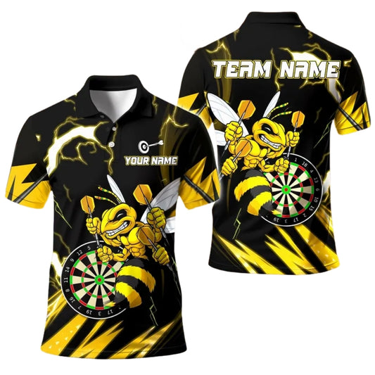 Custom Bee Yellow Black Darts Polo Shirt Men, Custom Bee Hornet Darts Team Shirts DE0017