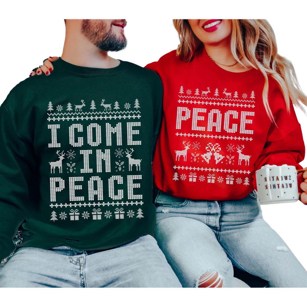 Matching I Come In Peace Couple Ugly Christmas Sweatshirts, Funny Christmas Sweatshirt For His And Her ET1349