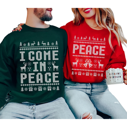 Matching I Come In Peace Couple Ugly Christmas Sweatshirts, Funny Christmas Sweatshirt For His And Her ET1349
