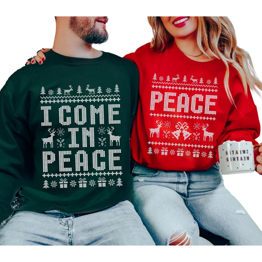 Matching I Come In Peace Couple Ugly Christmas Sweatshirts, Funny Christmas Sweatshirt For His And Her ET1349