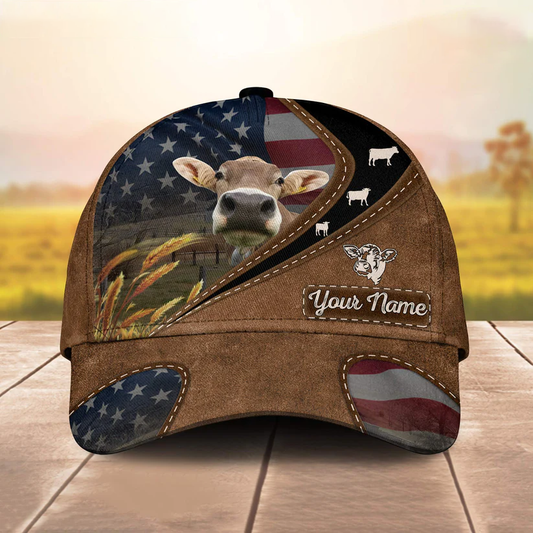 Brown Swiss Leather Pattern American Customized Name Cap CA0163