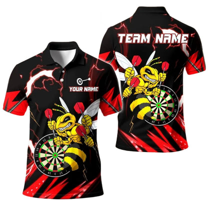 Custom Bee Yellow Black Darts Polo Shirt Men, Custom Bee Hornet Darts Team Shirts DE0017
