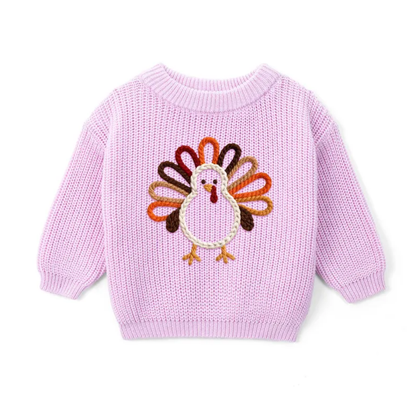 Turkey Thanksgiving Baby Embroidered Knit Sweater, Thanksgiving Baby Sweatshirt BB0321