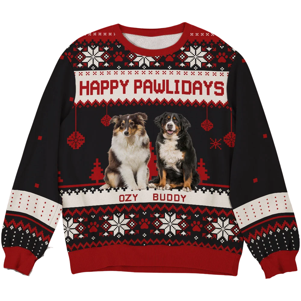 Happy Pawlidays Custom Dog Photo Christmas Ugly Sweater, Custom Dog Christmas Sweatshirt For Pet Lover 2D1219