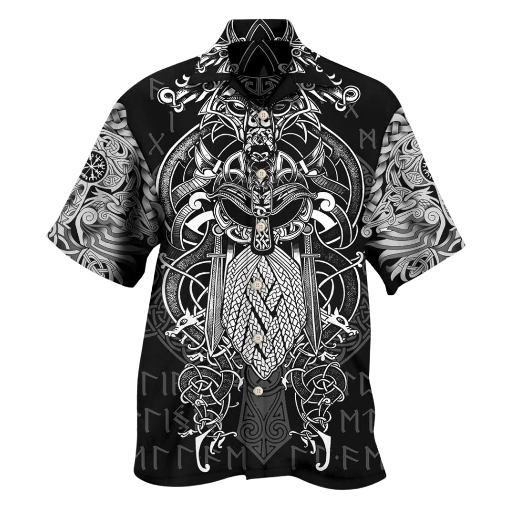 Viking Warrior Hawaiian Shirt Black And White, Viking Hawaiian Shirt For Men Women HE0418