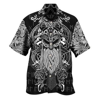Viking Warrior Hawaiian Shirt Black And White, Viking Hawaiian Shirt For Men Women HE0418