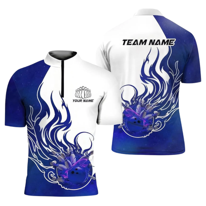Custom Flame Purple And White Bowling Men Jersey, Custom Flame Bowling Team Shirts BE0190