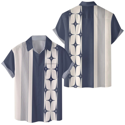Geometric Retro Pocket Hawaiian Shirt For Men, Retro Hawaiian Shirts HE0536
