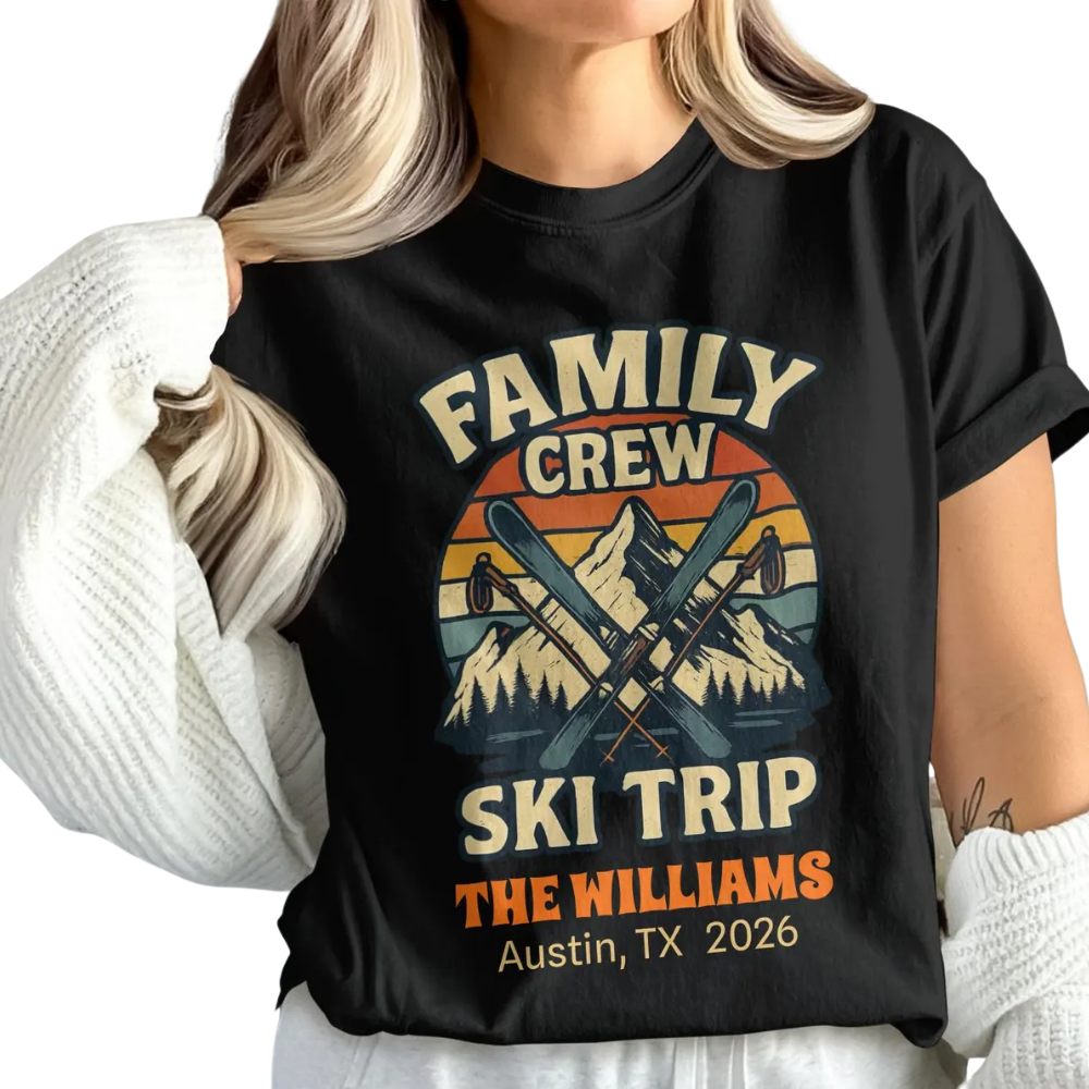 Family Crew Ski Trip Personalized Retro Matching Sweatshirts, Custom Ski Trip Family Sweatshirts ET1293