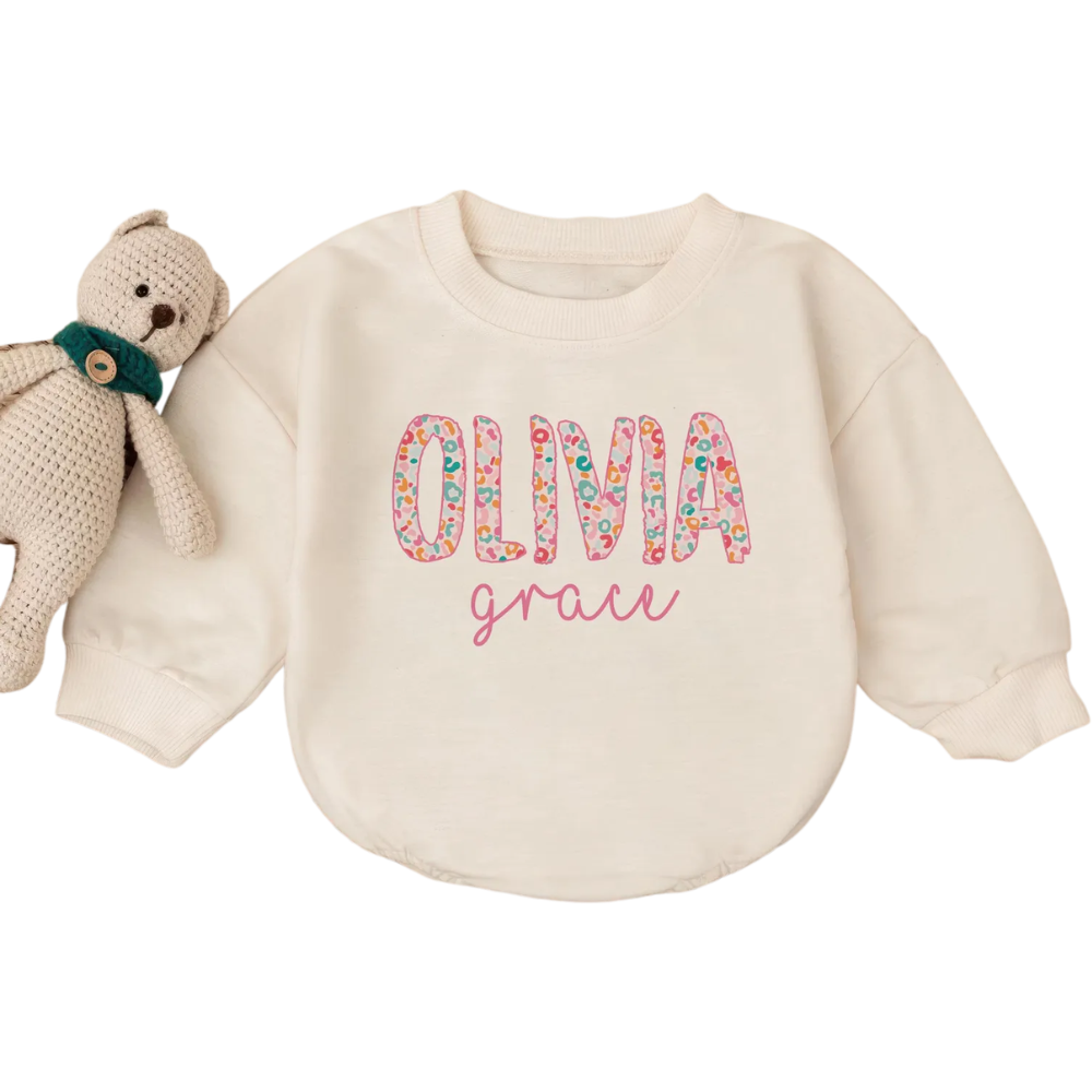 Custom Baby Girl Name Baby Romper Sweatshirt, Personalized Baby Romper Sweater BB0215