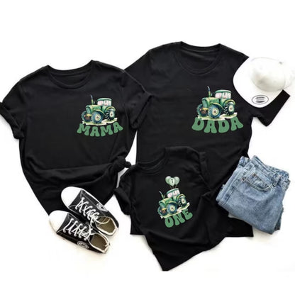 Custom Green Trucker First Birthday Matching Family T Shirts, Custom Family 1st Birthday Shirts ET0232