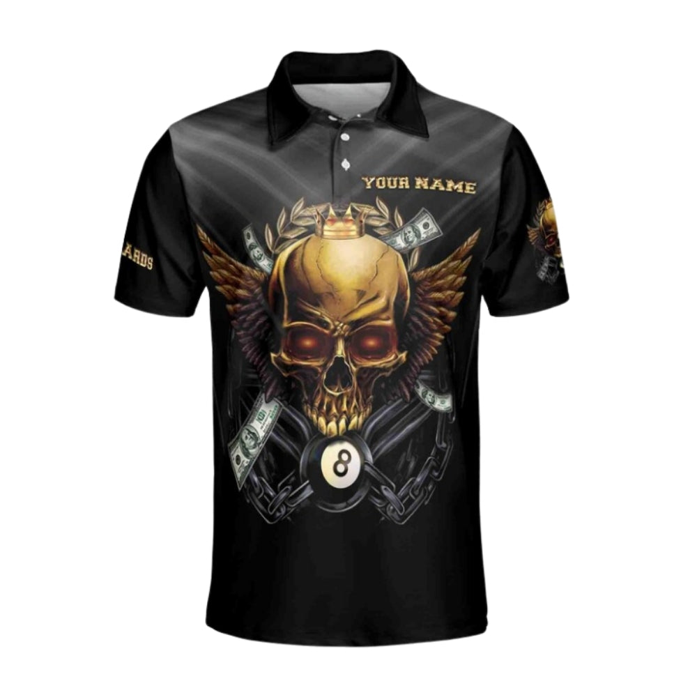Custom Golden Skull Billiard Mens Polo Shirt, Custom Skull Billiard Shirts For Team BIE0033