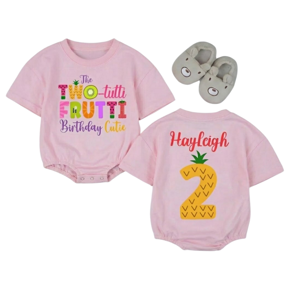 Custom The Two Tutti Frutti Birthday Cutie Baby T Shirt Bubble Romper, Custom Fruit 2nd Birthday Baby Romper BB0264
