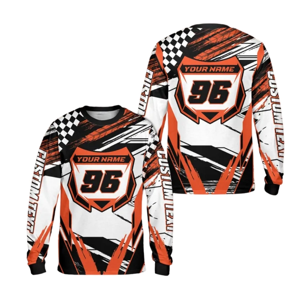 Custom Grunge Red And White Long Sleeve Dirt Bike Shirt For Men, Custom Name And Number Dirt Bike Jerseys ME0029