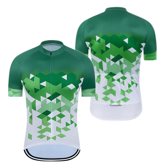 Green White Geometric Short Sleeve Cycling Jersey For Mens, Men's Cycling Jersey CZ0035