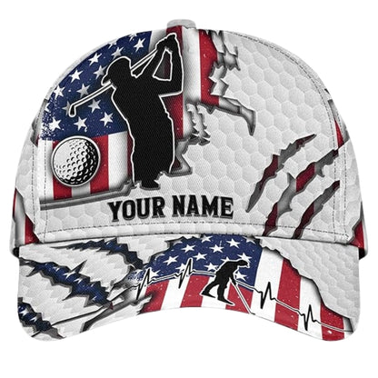 Custom Grunge USA Flag Golf Baseball Cap For Golfer, Custom Patriotic Golf Caps CP0205