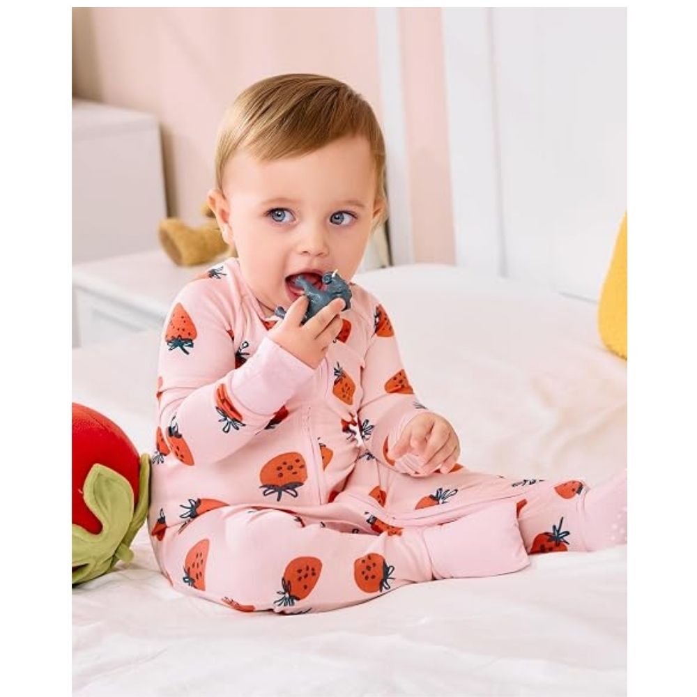 Berry Light Pink Baby Convertible Zippy Romper, Strawberry Baby Convertible Romper BB0372