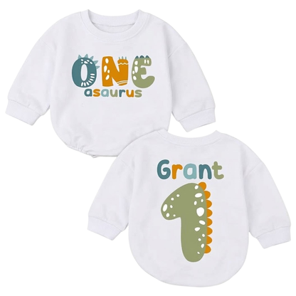 One Asaurus Custom Name Frist Birthday Baby Romper Sweatshirt, Custom Dinosaur 1st Birthday Sweatshirt Baby BB0814