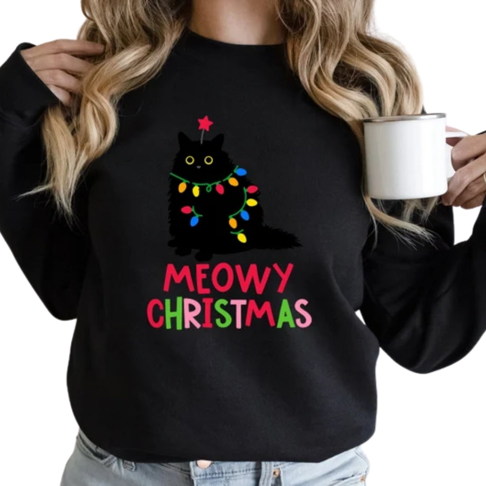 Meowy Christmas Sweatshirt, Cat Christmas Sweatshirt 2D0742