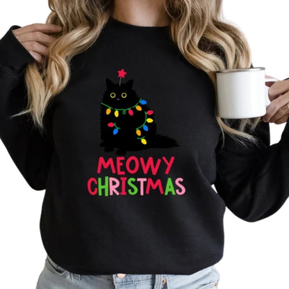 Meowy Christmas Sweatshirt, Cat Christmas Sweatshirt 2D0742
