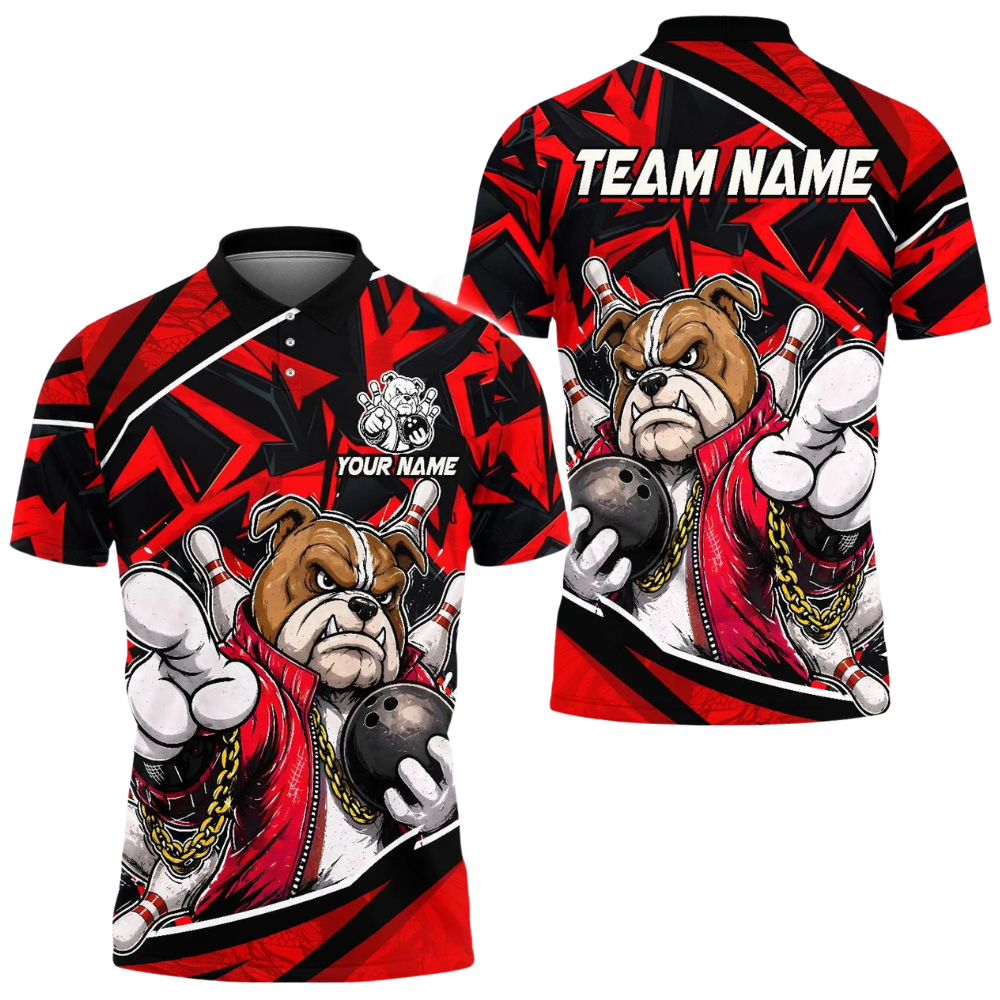 Custom Bulldog Bowling Polo Shirt For Men, Custom BullDog Team Bowling Shirt BE0217